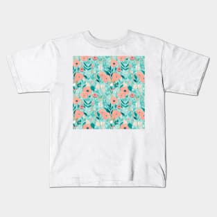 Teal and pink pastel summer flower pattern Kids T-Shirt